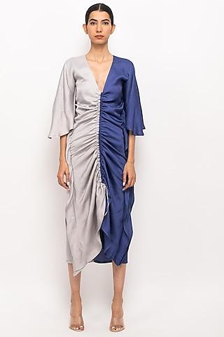 grey & blue bemberg modal silk kaftan dress