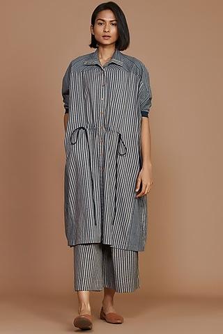 grey & charcoal striped kaftan tunic set