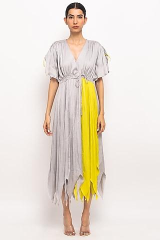 grey & neon bemberg modal silk angrakha dress