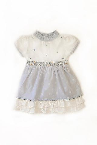 grey & off-white hand embroidered dress for girls