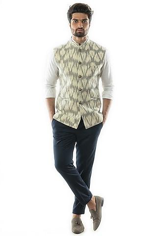 grey & off-white ikat & cotton bundi jacket