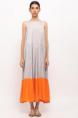 grey & orange bemberg modal silk maxi dress