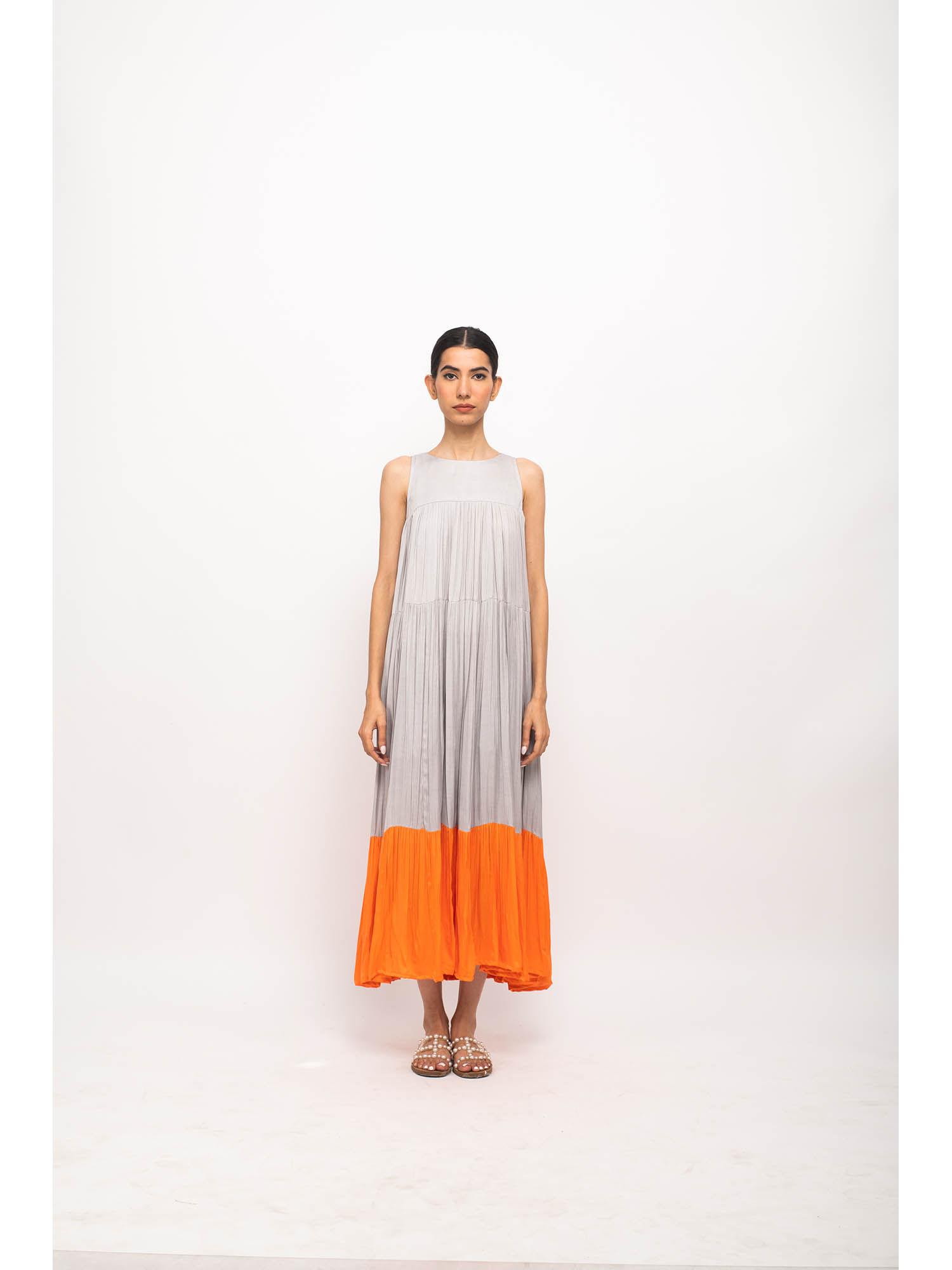 grey & orange halter neck maxi dress