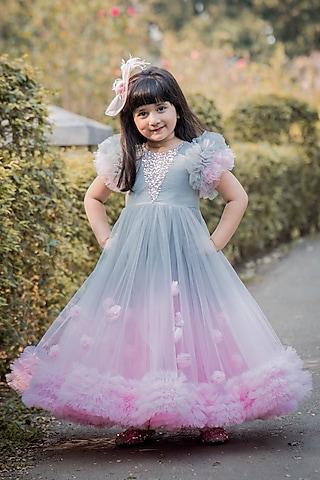 grey & pink embellished gown for girls