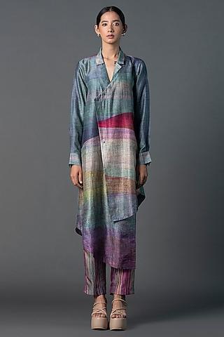 grey & purple dupion silk printed asymmetric tunic set