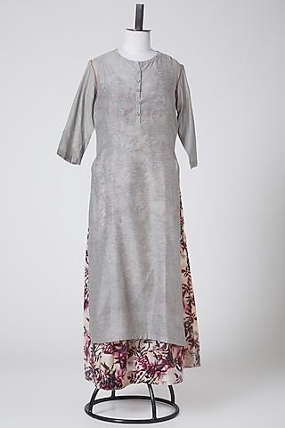 grey & purple printed kurta set