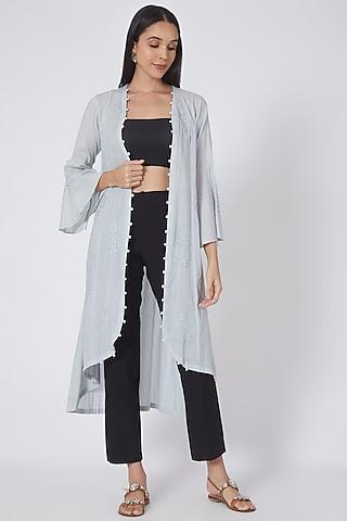 grey & silver embroidered coat dress