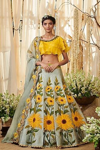 grey & yellow embroidered lehenga set