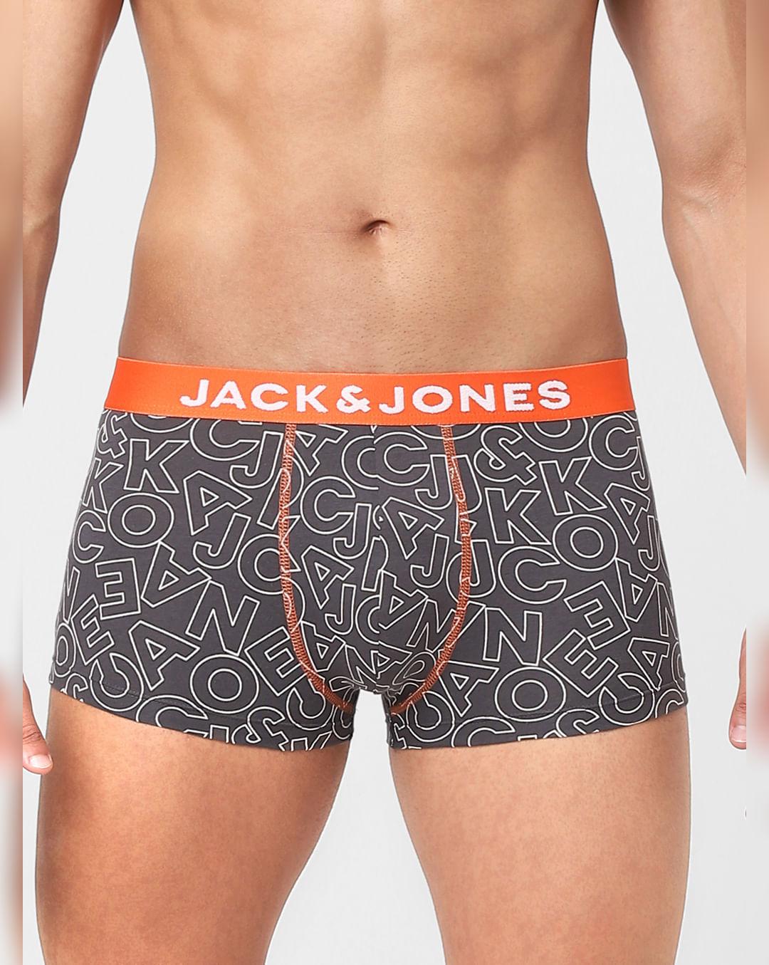 grey alphabet print trunks