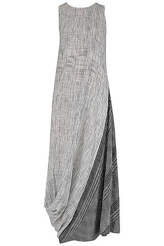 grey and black textured cowl drape dress