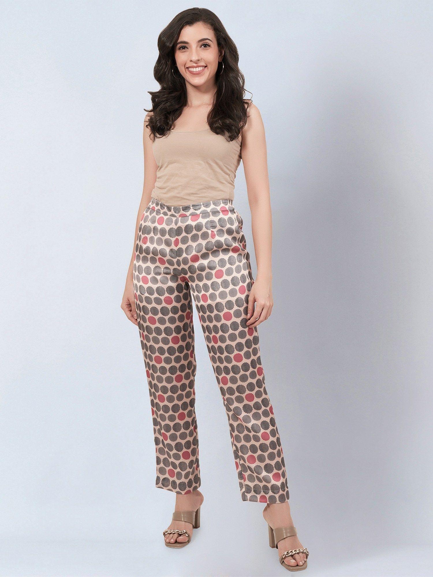 grey and pink polka dot pants