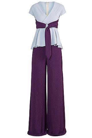 grey and purple peplum top with palazzo pants