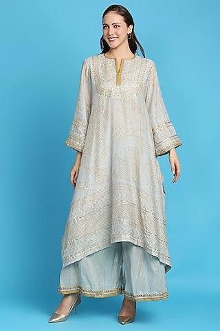 grey bandhani printed kurta set