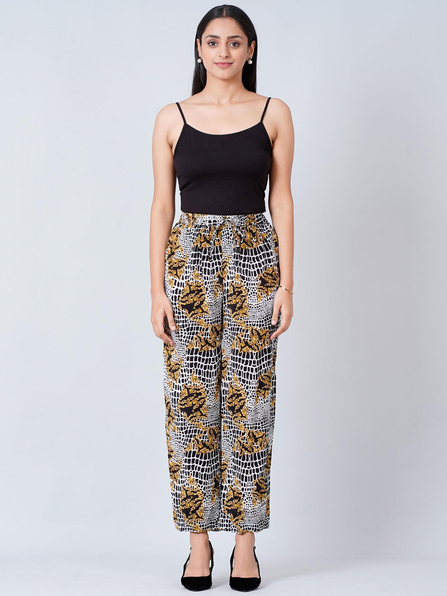 grey baroque animal print palazzos