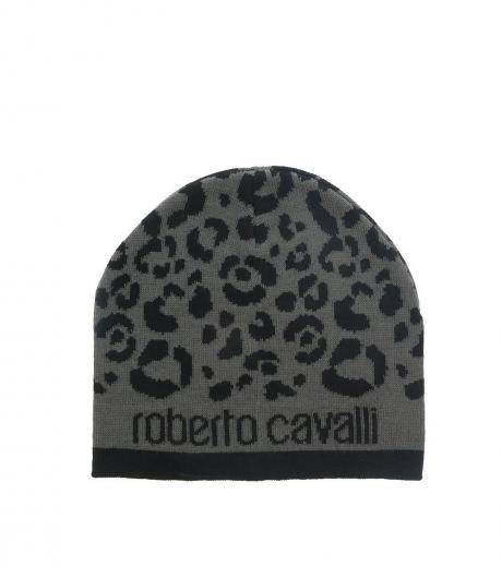 grey black leopard beanie