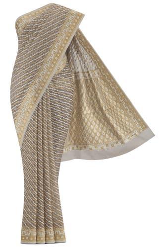 grey blended banarasi kora cotton saree