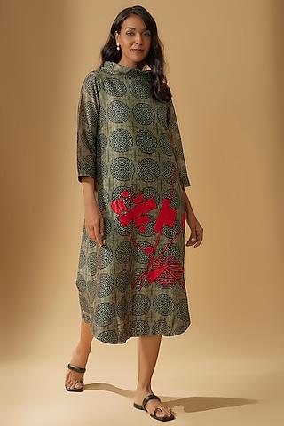 grey blended silk printed & embroidered tunic