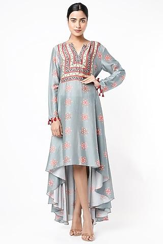 grey block printed asymmetrical tunic