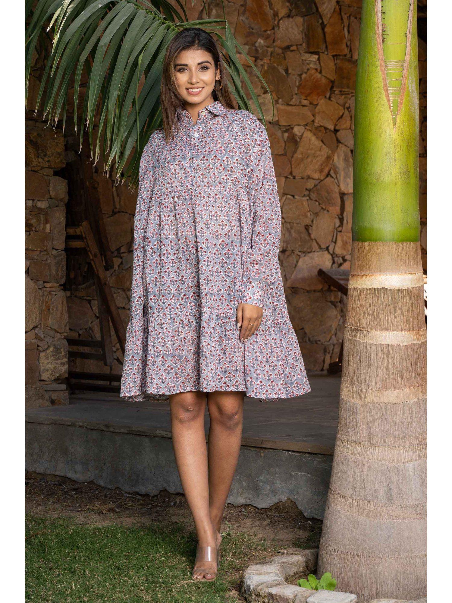 grey block printed shirted women dress