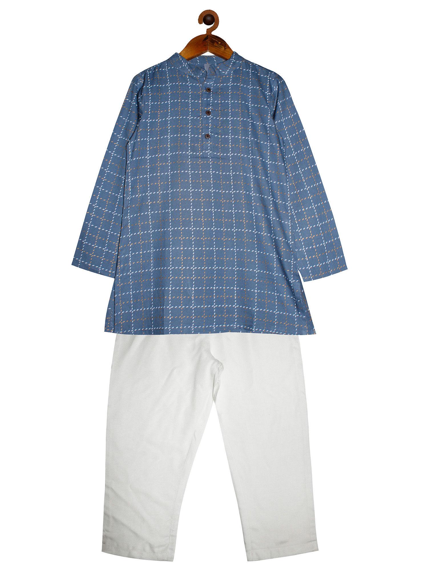 grey boys basic printed kurta pyjama (set of 2)