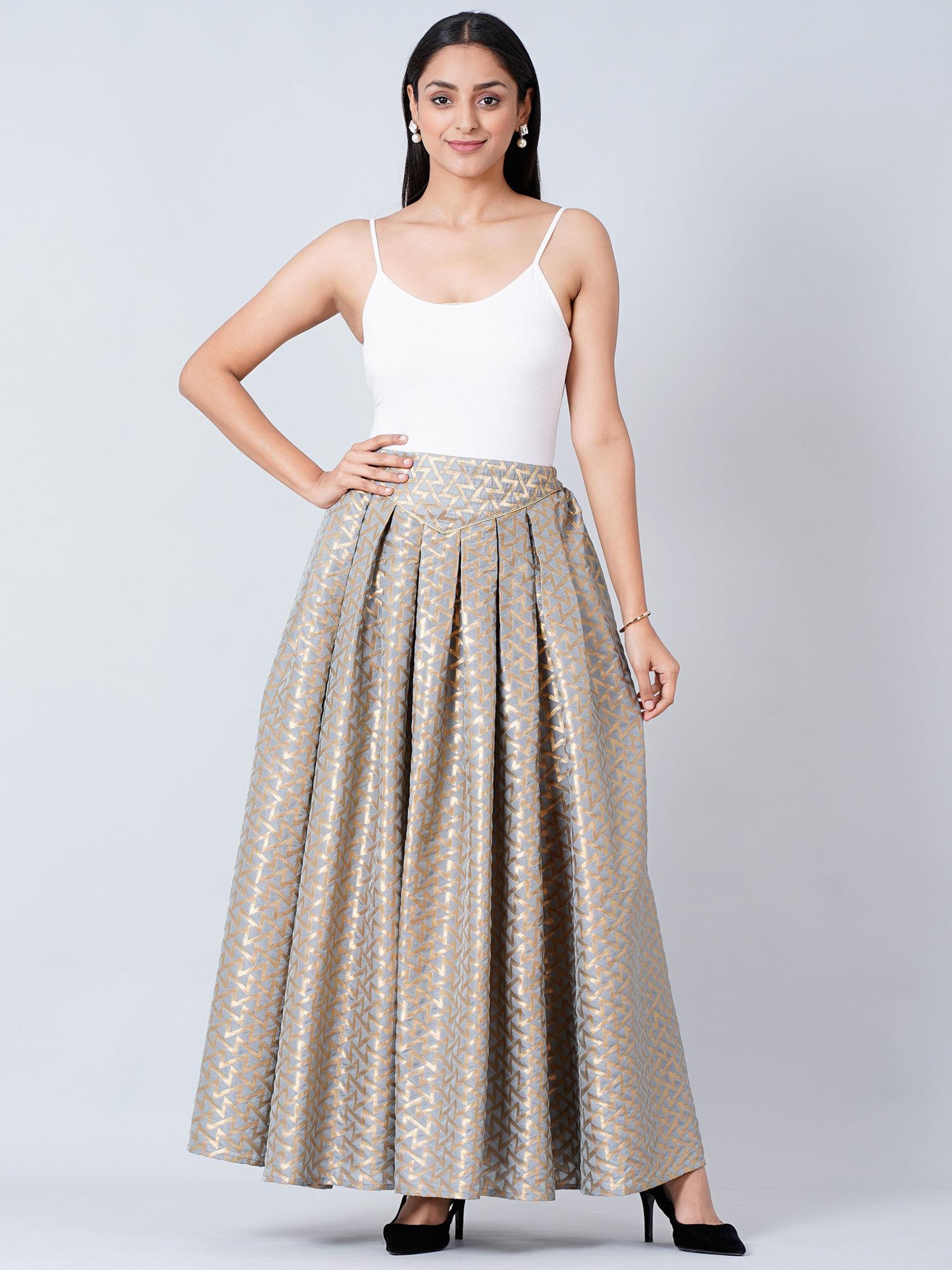 grey brocade skirt