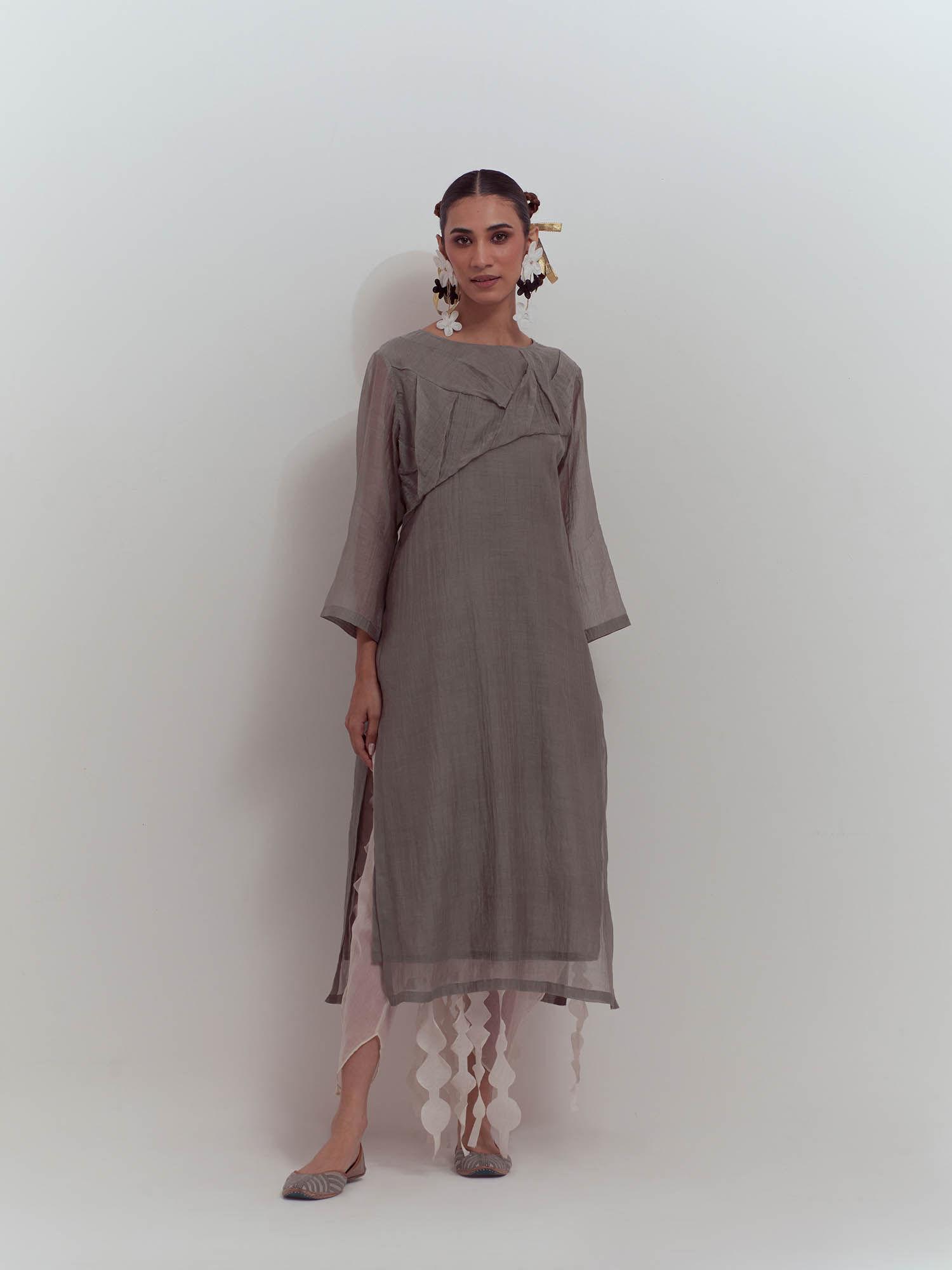 grey burst of joy kurta with slip (set of 2)