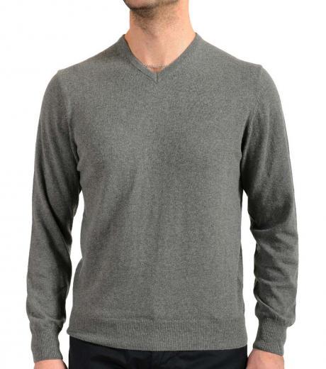 grey cashmere v-neck pullover sweater