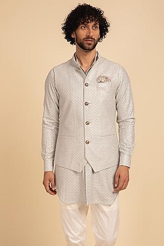 grey chanderi silk bundi jacket