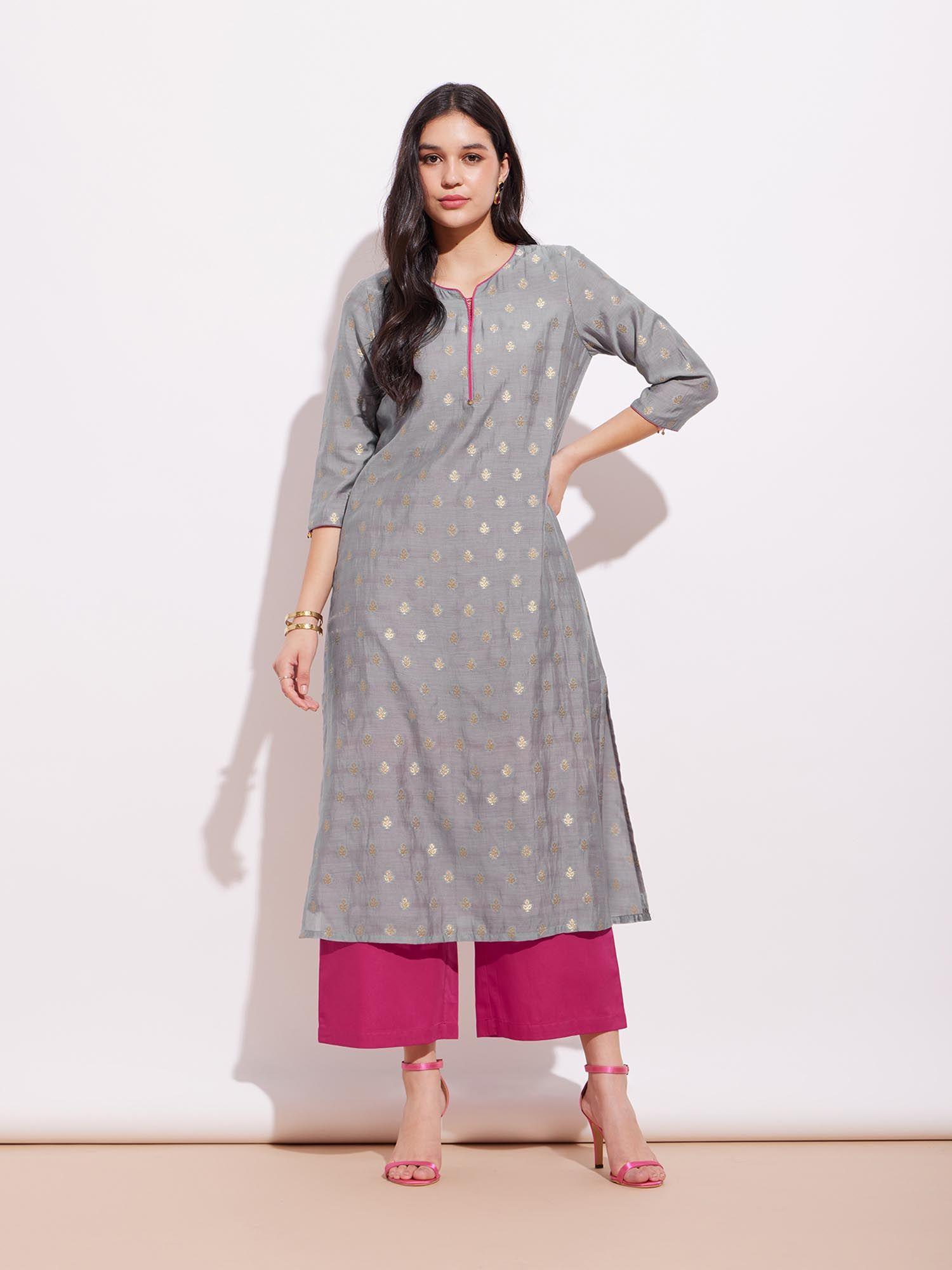 grey chanderi woven design kurta