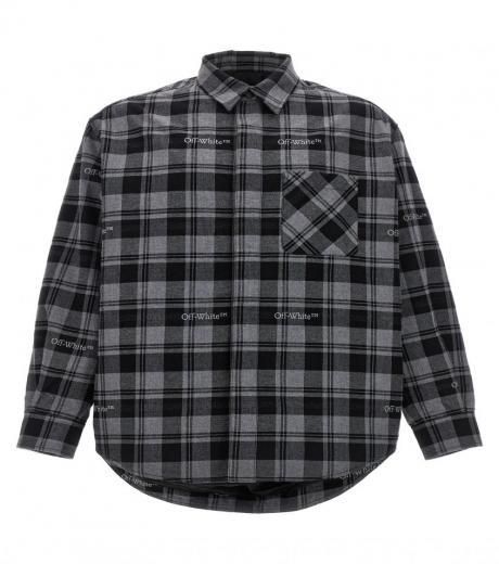 grey check flannel padded jacket