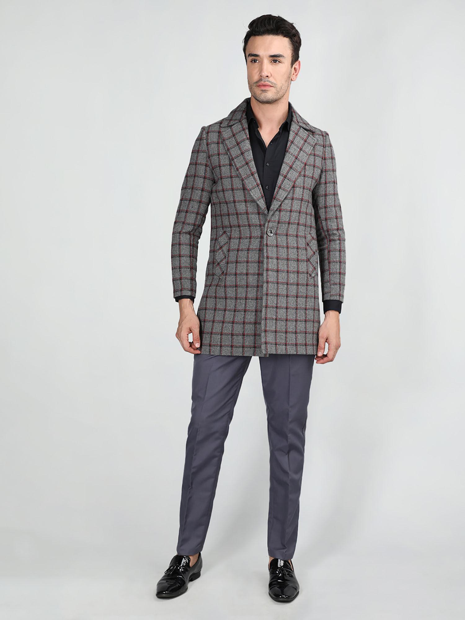 grey checked peaked lapel coats