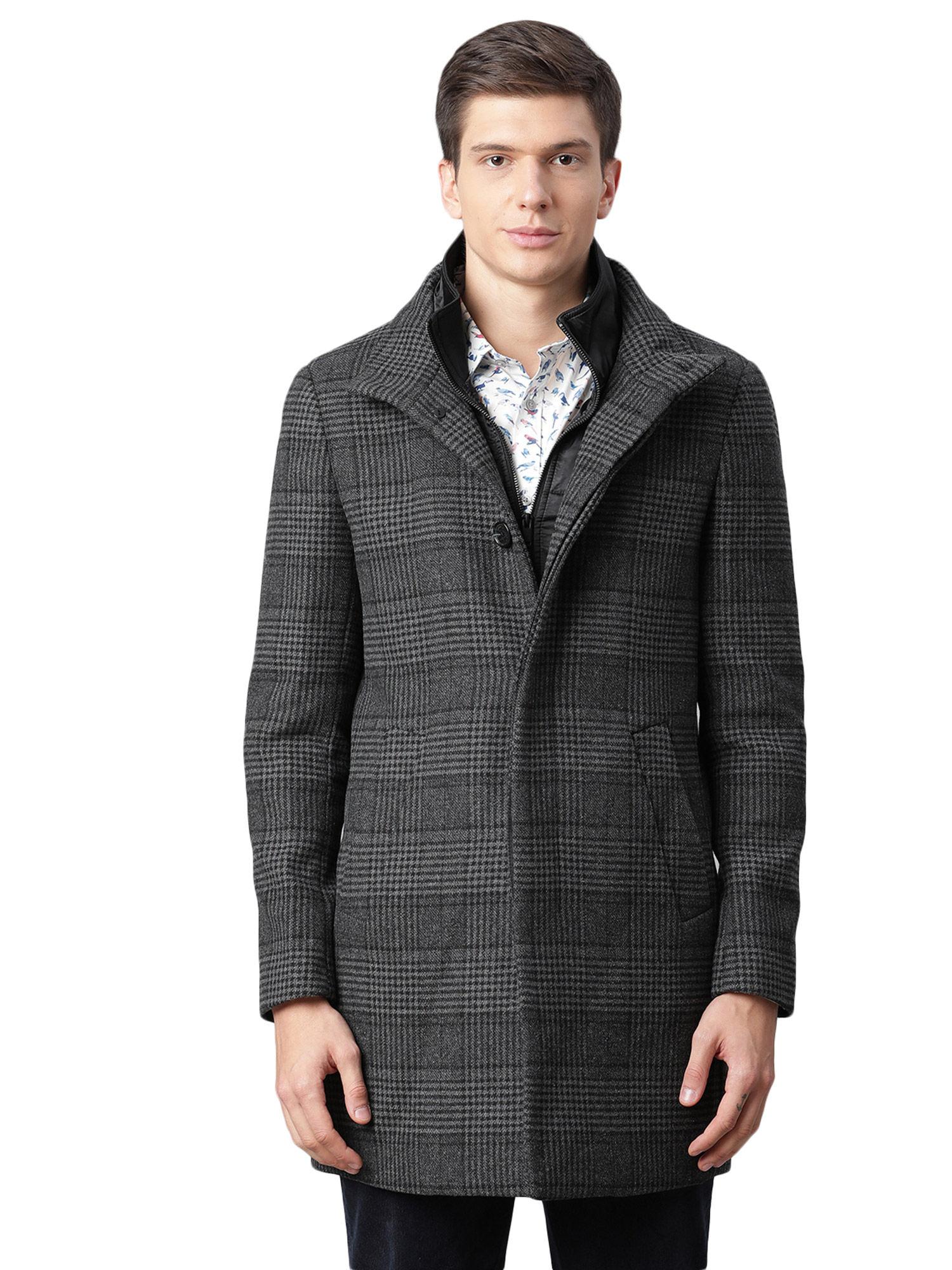 grey checkered collar coat