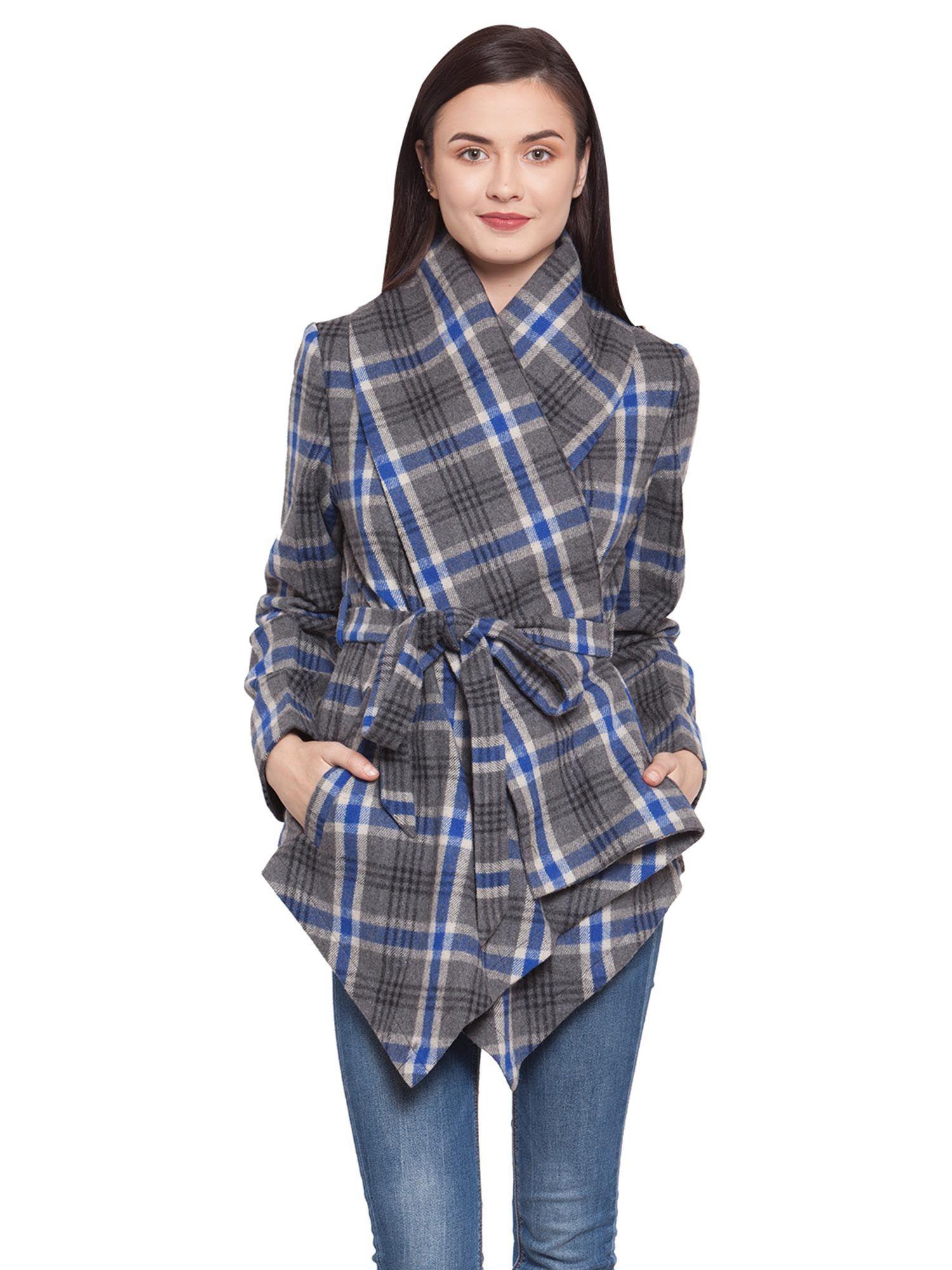 grey checkered wool cape