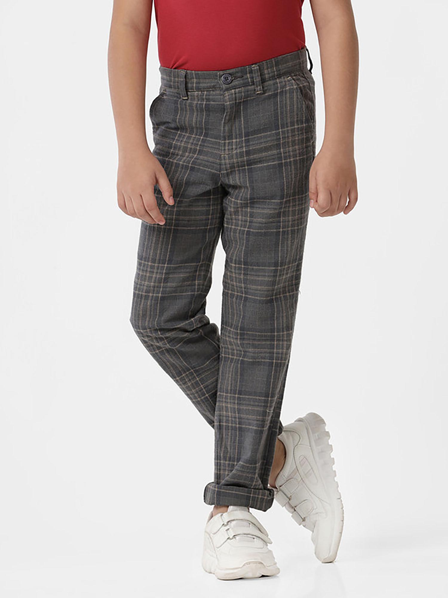 grey checks boys trouser