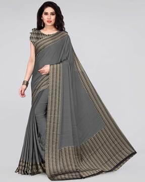 grey chiffon solid geometric print border saree traditional saree