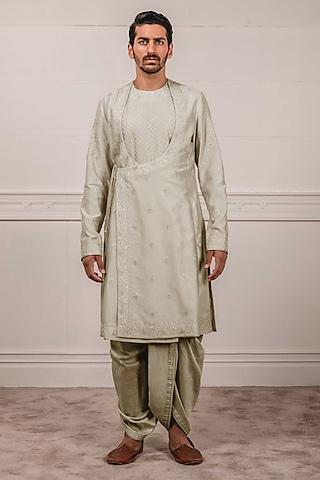 grey chikankari angrakha kurta set