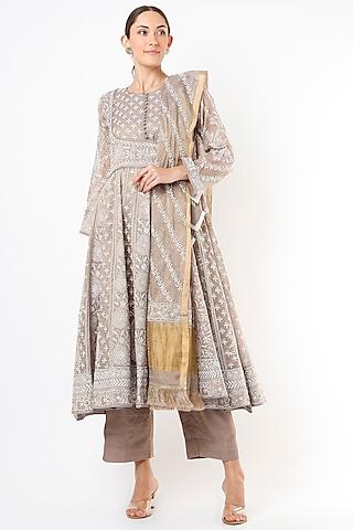 grey chikankari embroidered anarkali set