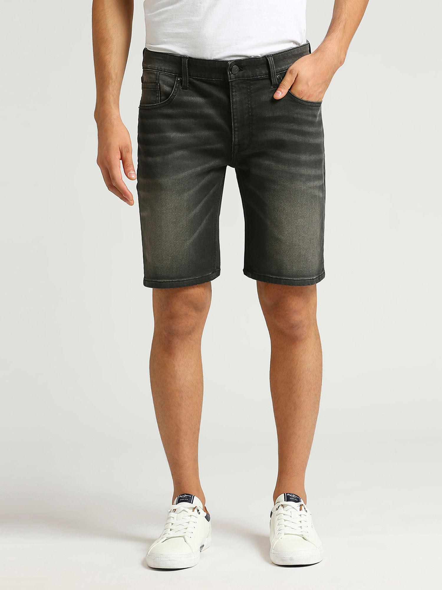 grey chinox regular fit mid waist denim shorts