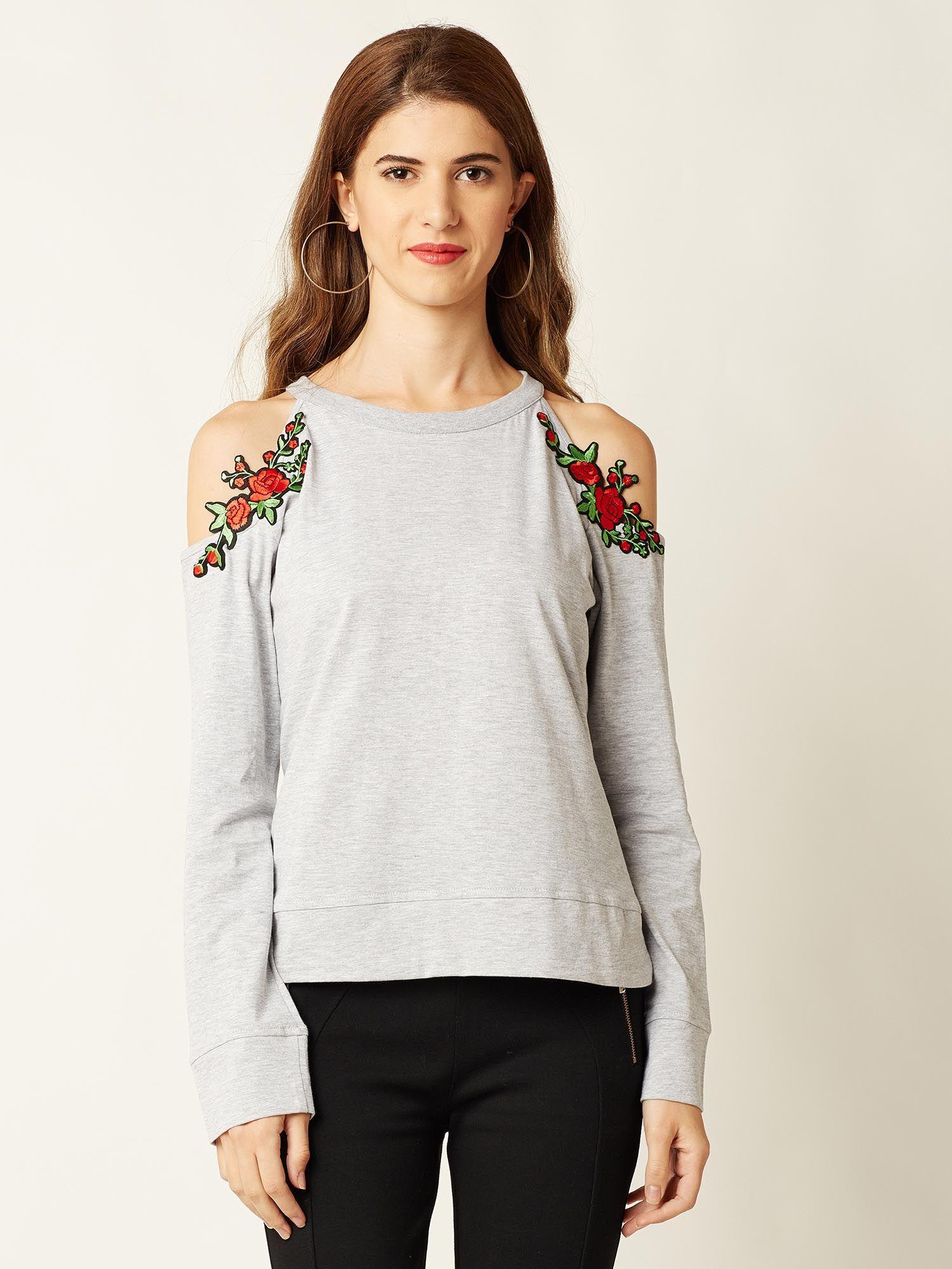 grey cold shoulder top