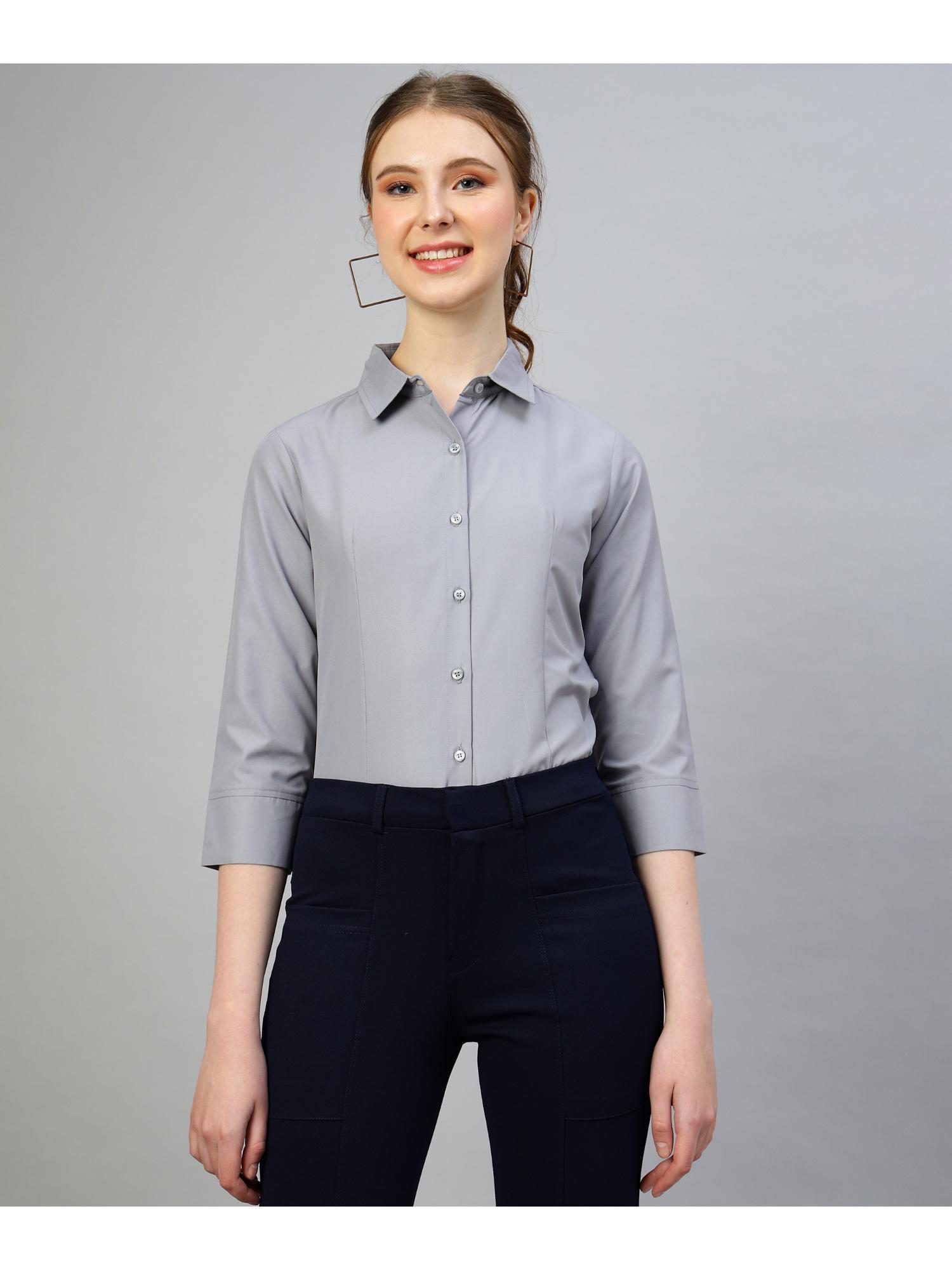 grey collar solid pattern opaque regular fit formal shirt