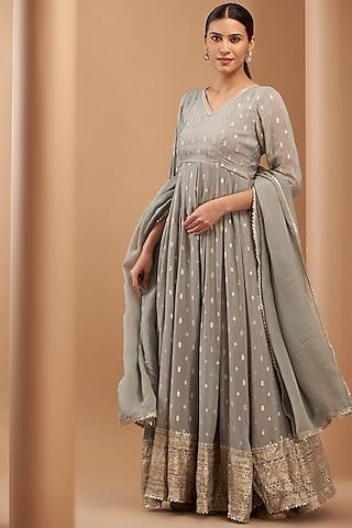 grey cotton anarkali set