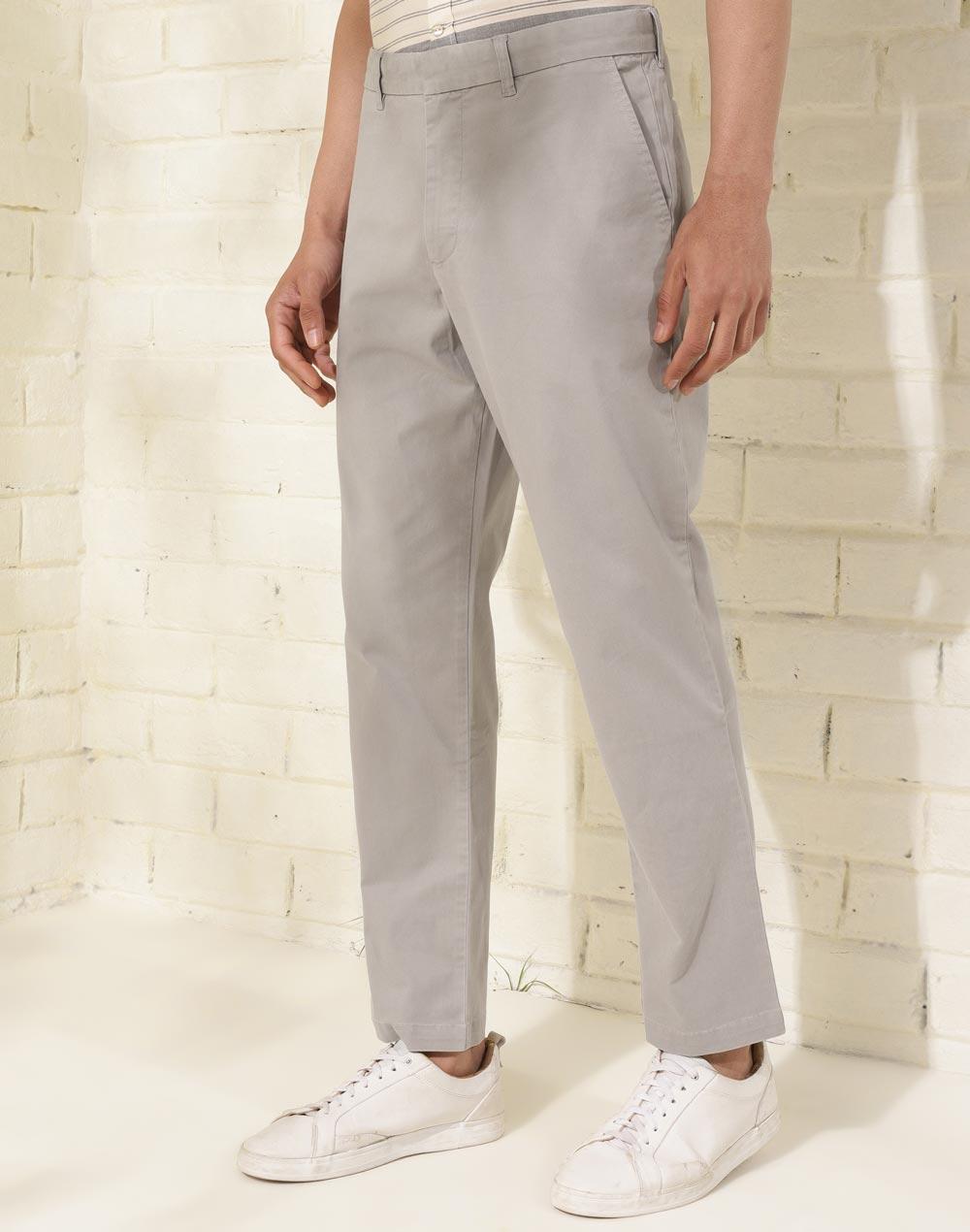 grey cotton blend solids regular pant