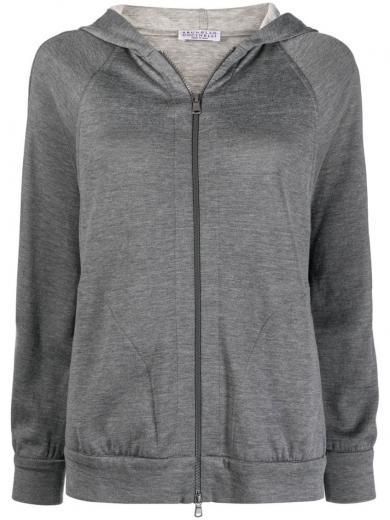 grey cotton blend zip hoodie