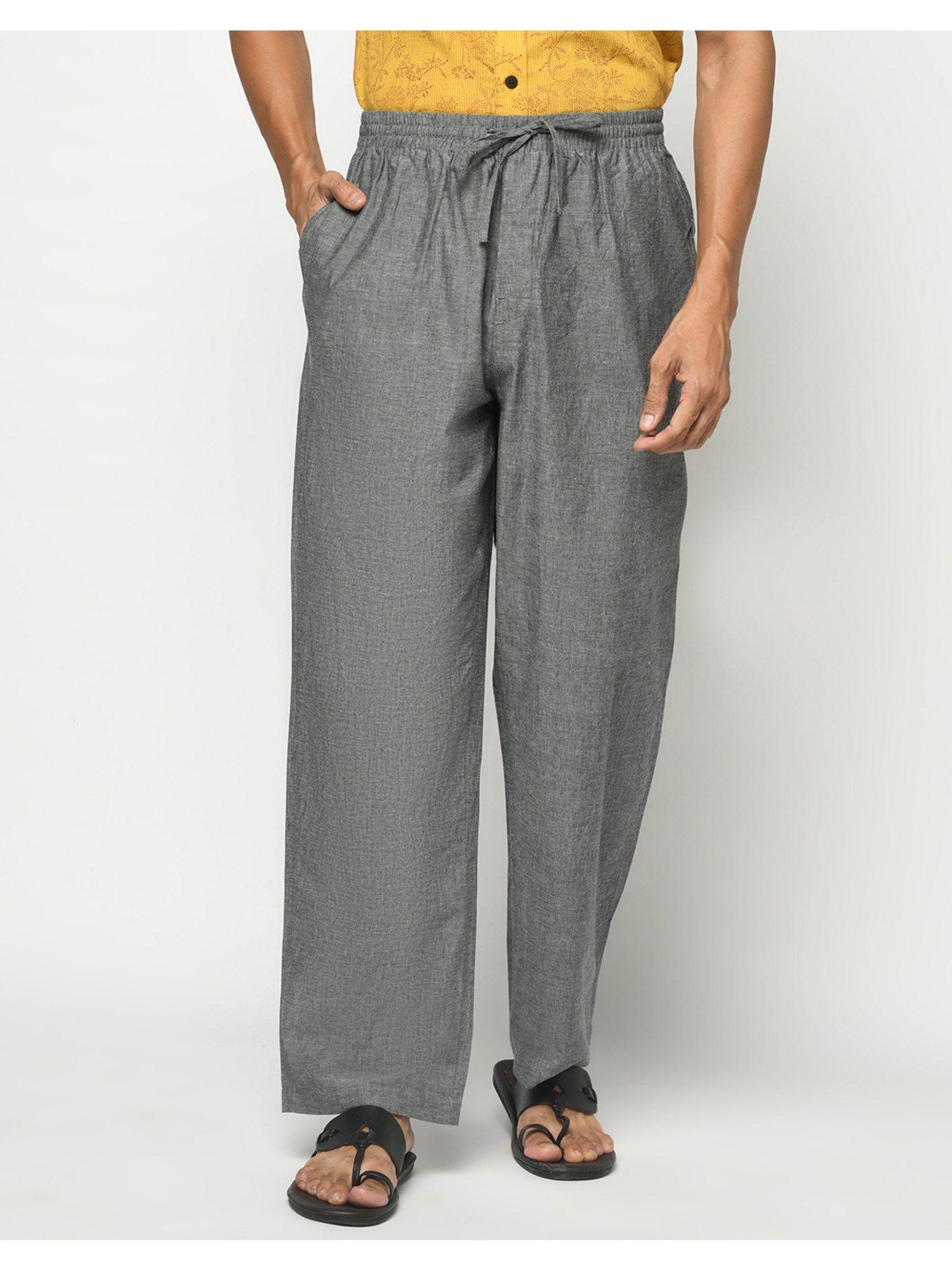 grey cotton casual drawstring casual trouser