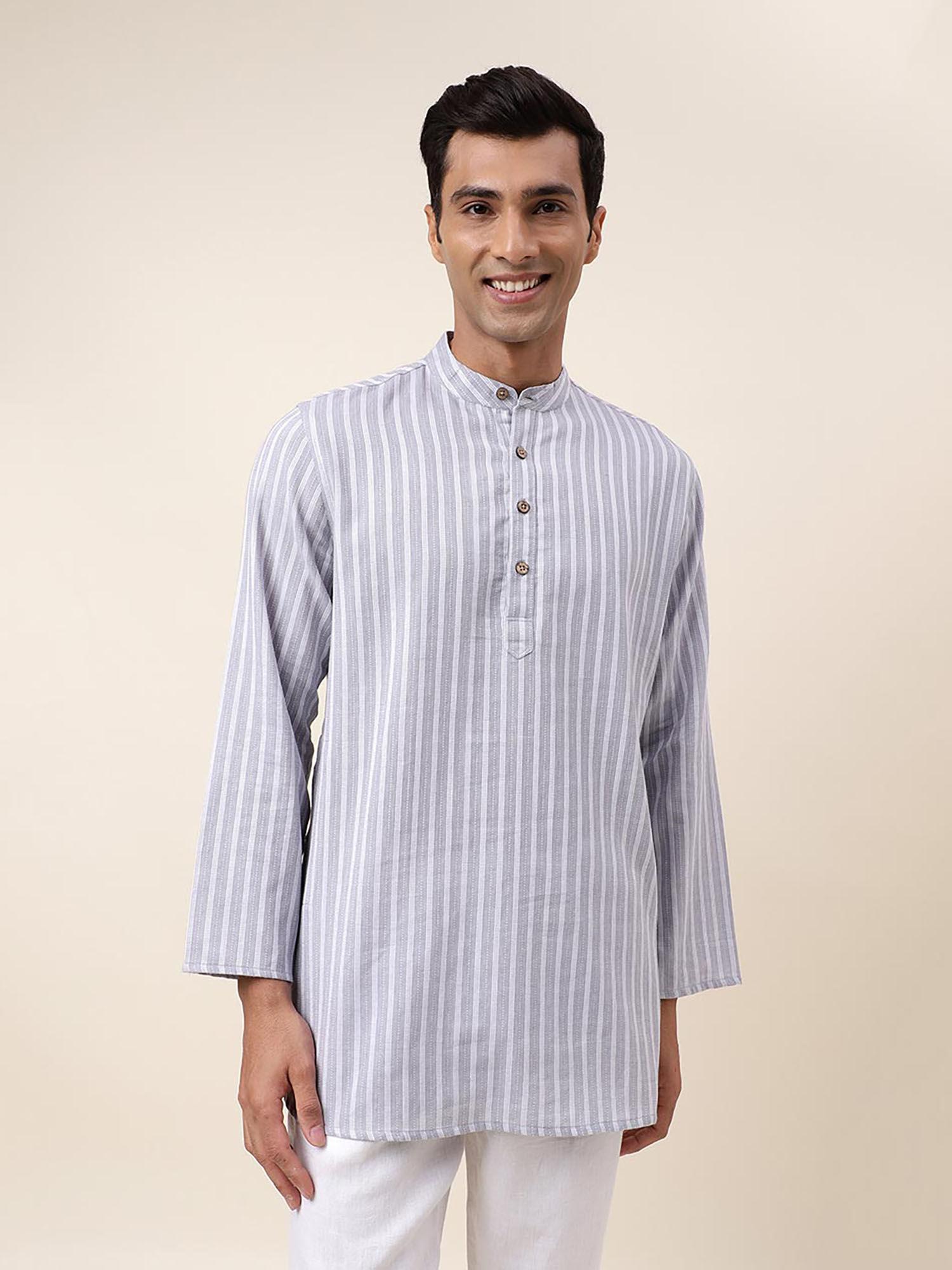 grey cotton dobby short kurta