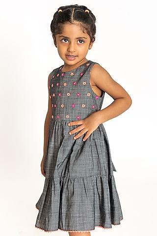 grey cotton floral embroidered dress for girls for girls