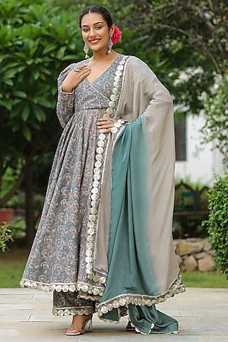 grey cotton gota embroidered anarkali set