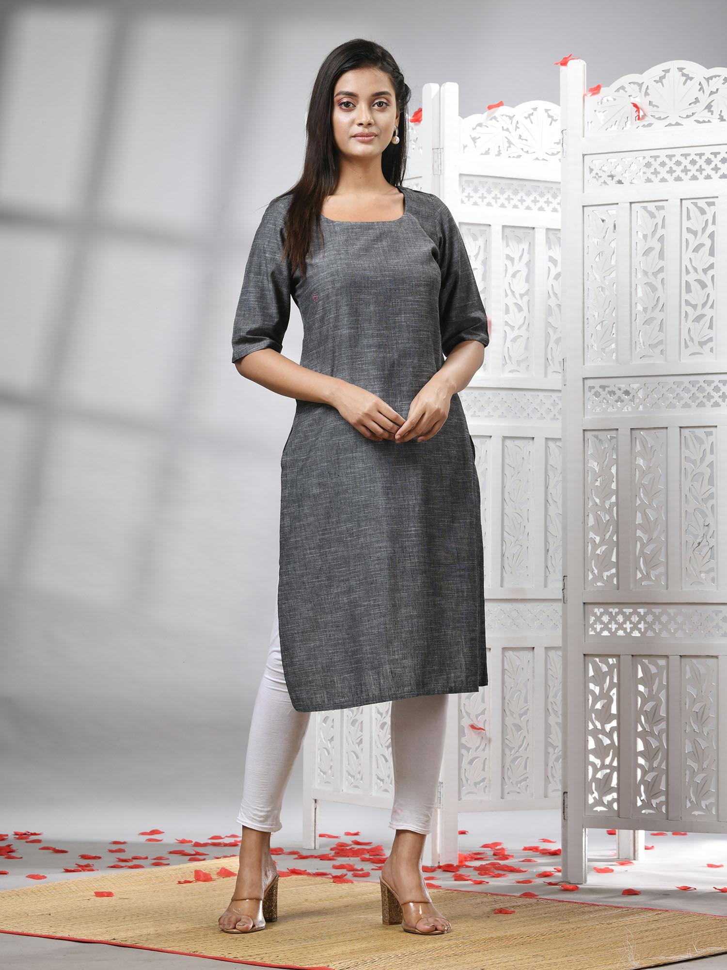 grey cotton handwoven kurti