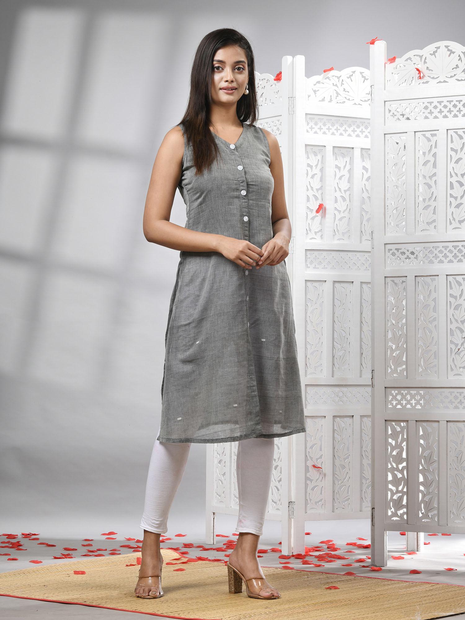 grey cotton handwoven kurti