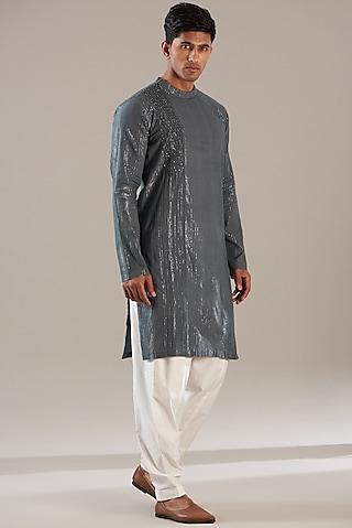 grey cotton lurex embellished kurta